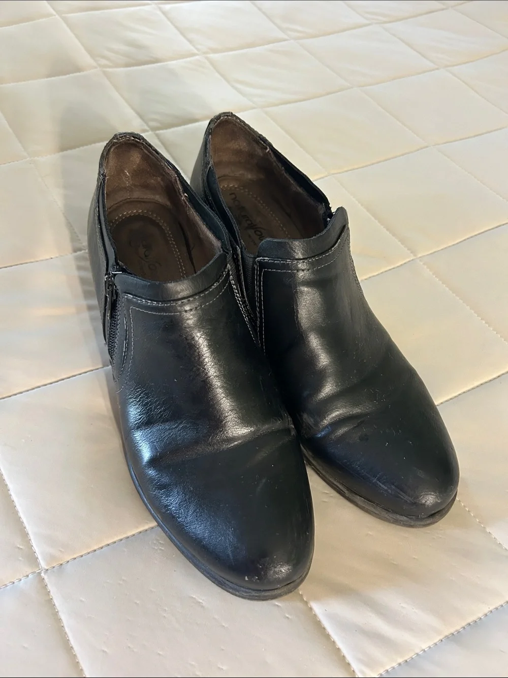 Natural Soul Black Leather Ankle Booties with Side Zip